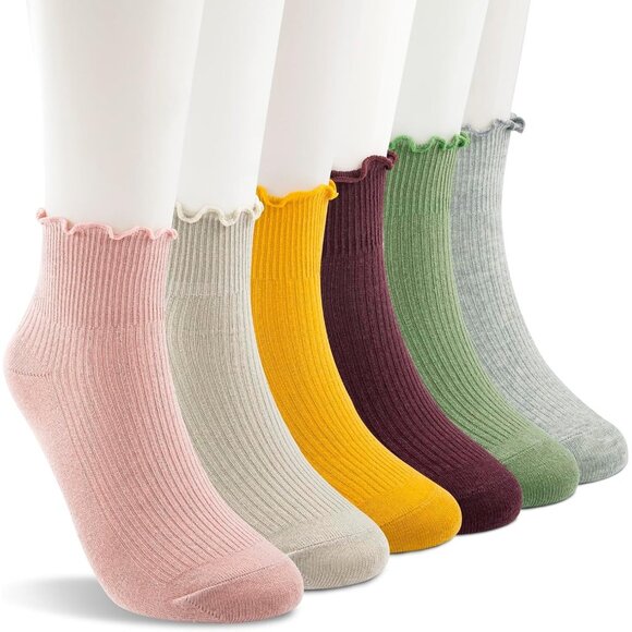 3. POMIJIAN Ladies Frilly Ankle Socks Cute Cotton Ruffle Thin Casual Socks - Picture 1 of 6